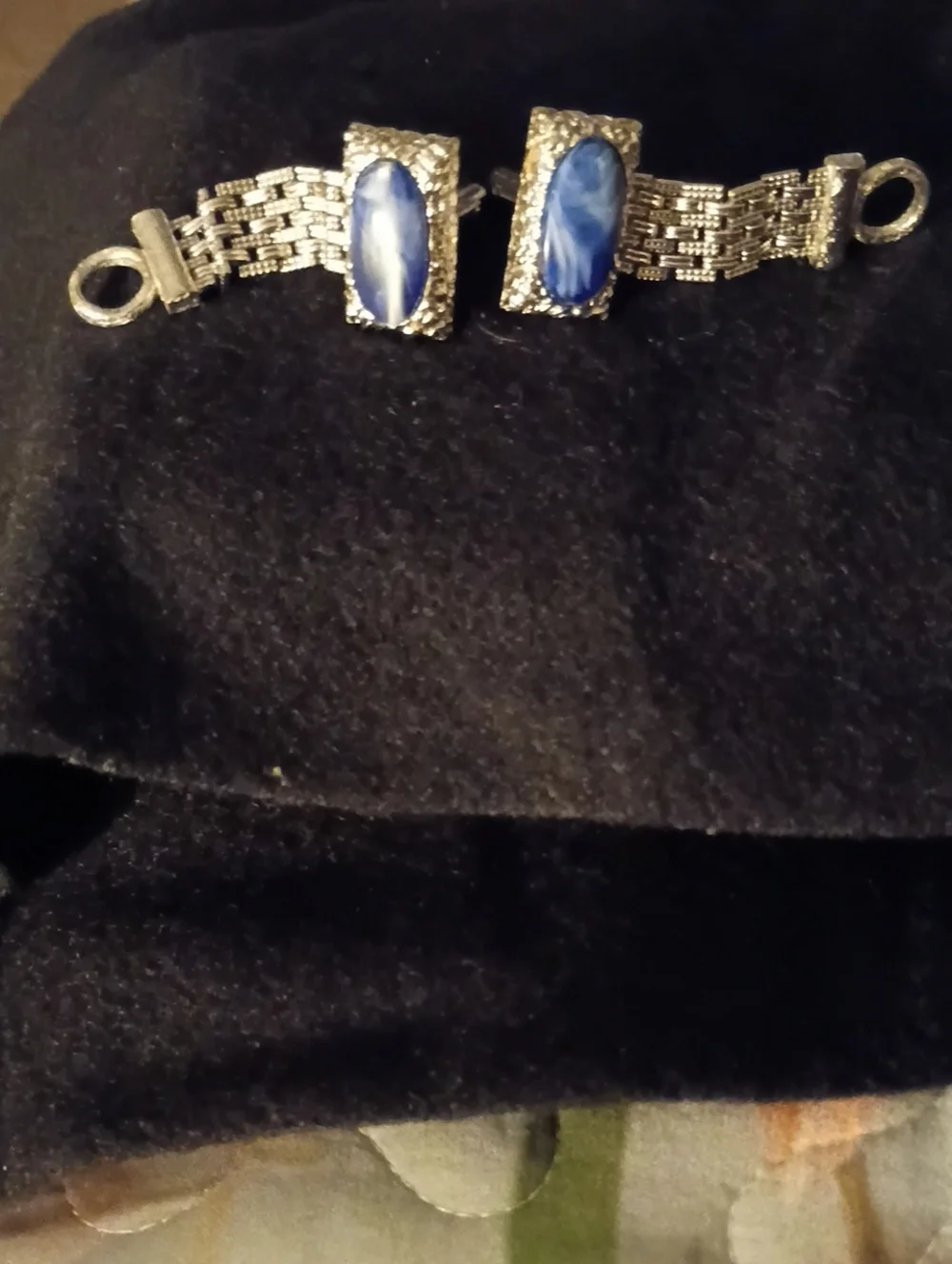 SWANK Silver-Tone Cuff Links with Blue Marbled Ovals